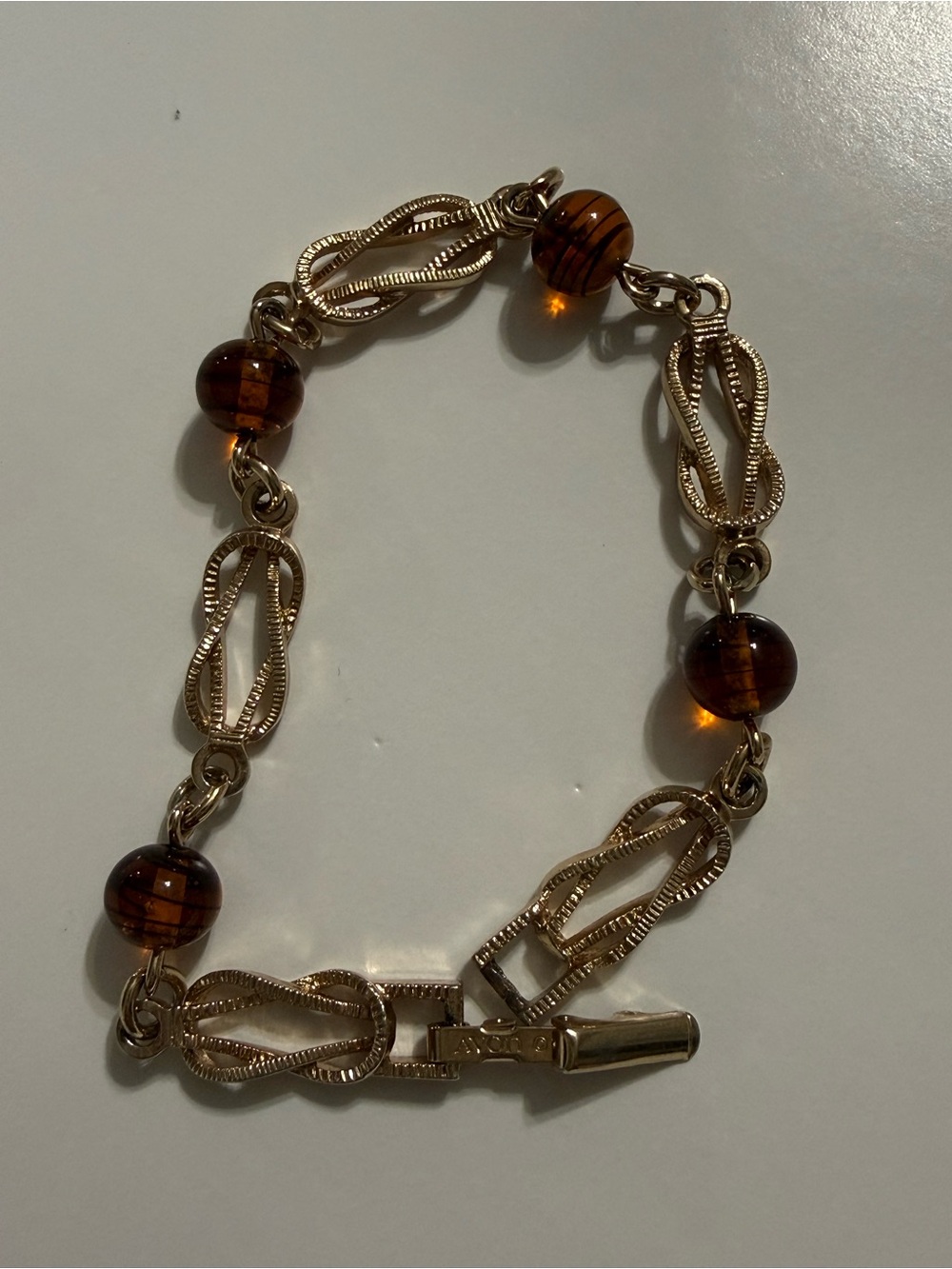 Avon Gold-Tone Link Bracelet with Amber lucite  Beads - Elegant Women's Jewelry